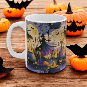 Halloween Decor Mug - Witch and Cauldron Design - Fall Coffee Cup for Halloween Party - Ghouls & Ghosts mug